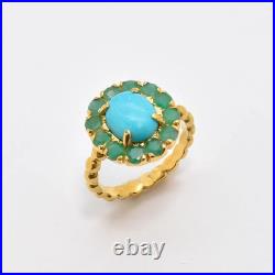 Turquoise & Emerald 14K Yellow Gold Over Engagement Solitaire With Accents Ring