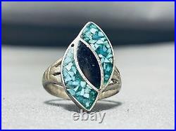 Turquoise Eye Vintage Navajo Sterling Silver Onyx Ring Old