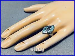 Turquoise Eye Vintage Navajo Sterling Silver Onyx Ring Old