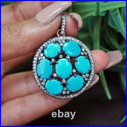 Turquoise Gemstone 925 Sterling Silver Pave Diamond Pendant Jewelry NEW MN