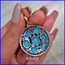 Turquoise Gemstone 925 Sterling Silver Pave Diamond Pendant Jewelry NEW MN