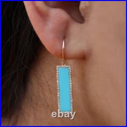 Turquoise Gemstone =Earrings 925 Sterling Silver Diamond Pave Fine Jewelry