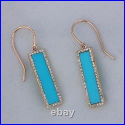 Turquoise Gemstone =Earrings 925 Sterling Silver Diamond Pave Fine Jewelry