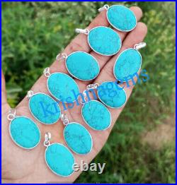 Turquoise Gemstone Pendant Lot 925 Sterling Silver Plated Jewelry For Good Luck