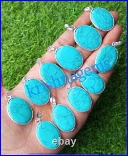 Turquoise Gemstone Pendant Lot 925 Sterling Silver Plated Jewelry For Good Luck