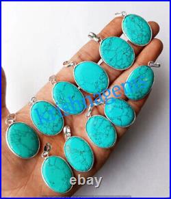 Turquoise Gemstone Pendant Lot 925 Sterling Silver Plated Jewelry For Good Luck