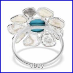 Turquoise Gemstone Polki Diamond Handmade 925 Sterling Silver Jewelry Rings