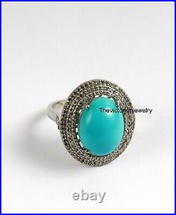 Turquoise Gemstone Ring Natural Pave Diamond 925 Sterling Silver Ring Jewelry Turquoise Gemstone Ring Natural Pave Diamond 925 Sterling Silver Ring Jewelry