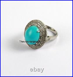 Turquoise Gemstone Ring Natural Pave Diamond 925 Sterling Silver Ring Jewelry Turquoise Gemstone Ring Natural Pave Diamond 925 Sterling Silver Ring Jewelry