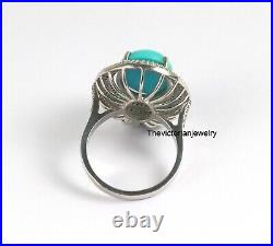 Turquoise Gemstone Ring Natural Pave Diamond 925 Sterling Silver Ring Jewelry
