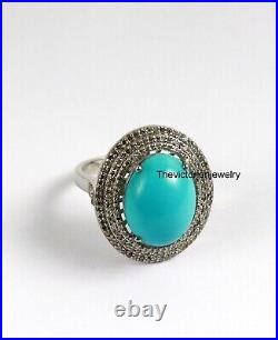 Turquoise Gemstone Ring Natural Pave Diamond 925 Sterling Silver Ring Jewelry