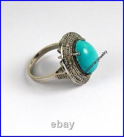 Turquoise Gemstone Ring Natural Pave Diamond 925 Sterling Silver Ring Jewelry Turquoise Gemstone Ring Natural Pave Diamond 925 Sterling Silver Ring Jewelry