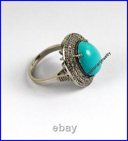 Turquoise Gemstone Ring Natural Pave Diamond 925 Sterling Silver Ring Jewelry