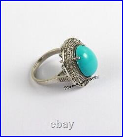 Turquoise Gemstone Ring Natural Pave Diamond 925 Sterling Silver Ring Jewelry