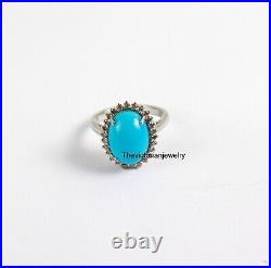 Turquoise Gemstone Ring Natural Pave Diamond Jewelry Ring 925 Sterling Silver