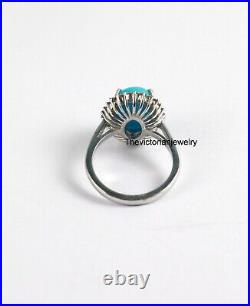 Turquoise Gemstone Ring Natural Pave Diamond Jewelry Ring 925 Sterling Silver