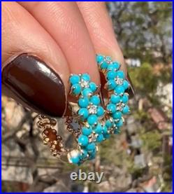 Turquoise Hoop Earrings in 18K Yellow Gold Over with Diamond Accent For Women's