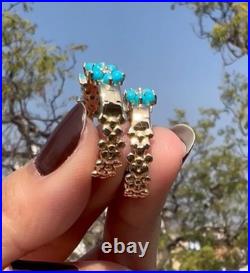 Turquoise Hoop Earrings in 18K Yellow Gold Over with Diamond Accent For Women's