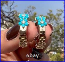 Turquoise Hoop Earrings in 18K Yellow Gold Over with Diamond Accent For Women's