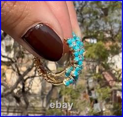 Turquoise Hoop Earrings in 18K Yellow Gold Over with Diamond Accent For Women's