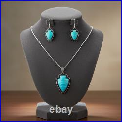Turquoise Jewelry Arrowhead Dangle Earrings and Necklace Sterling Silver