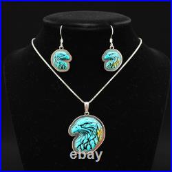 Turquoise Jewelry Eagle Dangle Earrings and Necklace Sterling Silver Jewelry