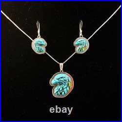 Turquoise Jewelry Eagle Dangle Earrings and Necklace Sterling Silver Jewelry