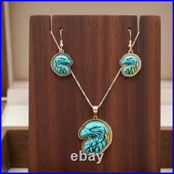 Turquoise Jewelry Eagle Dangle Earrings and Necklace Sterling Silver Jewelry
