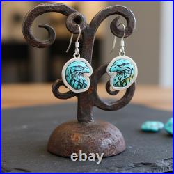 Turquoise Jewelry Eagle Dangle Earrings and Necklace Sterling Silver Jewelry