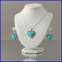 Turquoise Jewelry Heart Dangle Earrings and Necklace Sterling Silver Jewelry