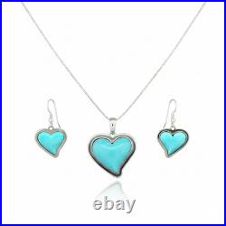 Turquoise Jewelry Heart Dangle Earrings and Necklace Sterling Silver Jewelry