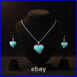Turquoise Jewelry Heart Dangle Earrings and Necklace Sterling Silver Jewelry