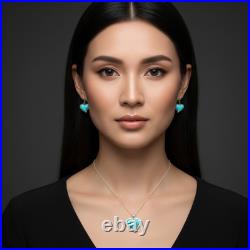 Turquoise Jewelry Heart Dangle Earrings and Necklace Sterling Silver Jewelry