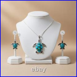 Turquoise Jewelry Sea Turtle Dangle Earrings and Necklace Sterling Silver