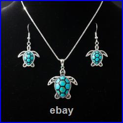 Turquoise Jewelry Sea Turtle Dangle Earrings and Necklace Sterling Silver
