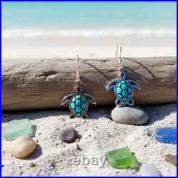 Turquoise Jewelry Sea Turtle Dangle Earrings and Necklace Sterling Silver