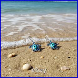 Turquoise Jewelry Sea Turtle Dangle Earrings and Necklace Sterling Silver