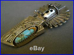 Turquoise Kachina Sterling silver pendant-pin, signed, 45.3 grams, 3 tall