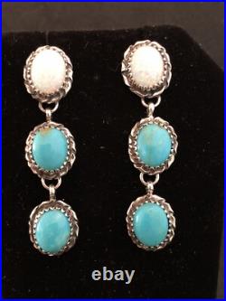 Turquoise Kingman Opal Sterling Silver Earrings Navajo Avin Joe Post 3105