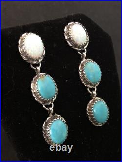 Turquoise Kingman Opal Sterling Silver Earrings Navajo Avin Joe Post 3105