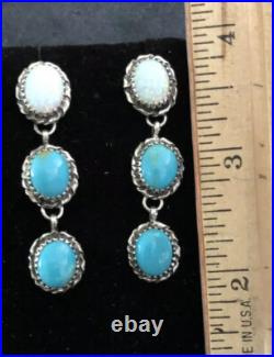 Turquoise Kingman Opal Sterling Silver Earrings Navajo Avin Joe Post 3105
