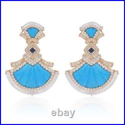 Turquoise & MOP Statement Stud Earrings 925 Sterling Silver Glamorous Jewelry