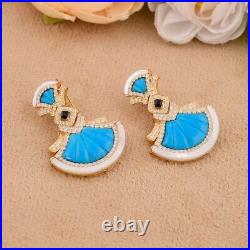 Turquoise & MOP Statement Stud Earrings 925 Sterling Silver Glamorous Jewelry