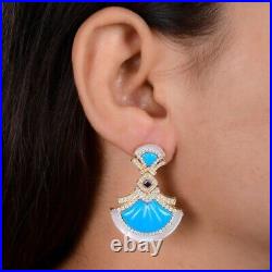 Turquoise & MOP Statement Stud Earrings 925 Sterling Silver Glamorous Jewelry