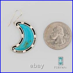 Turquoise Moon Earrings Sterling Silver Jewelry Native American Made