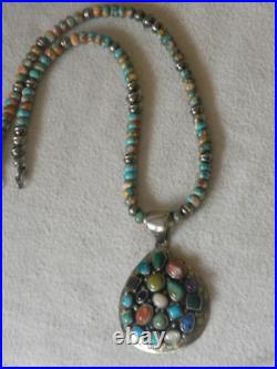 Turquoise Multistone Sterling Pendant & Bench Made Bead Necklace 19