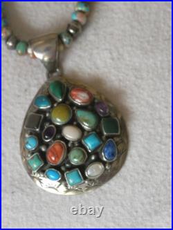 Turquoise Multistone Sterling Pendant & Bench Made Bead Necklace 19
