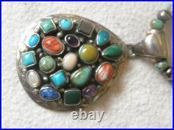 Turquoise Multistone Sterling Pendant & Bench Made Bead Necklace 19 Turquoise Multistone Sterling Pendant & Bench Made Bead Necklace 19