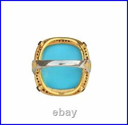 Turquoise Pave Diamond Gold Plated Ring Solid 925 Sterling Silver Jewelry MN