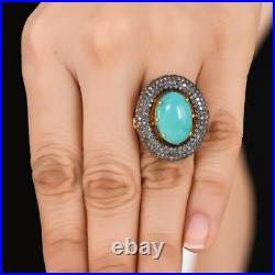 Turquoise/Pave Diamond Ring 925 Sterling Silver Jewelry Gold Plated